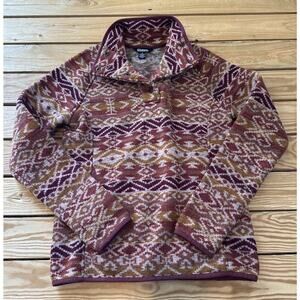 Sherpa Aztec Lumbini Fleece Pullover Size Medium Women’s Maroon 1/4 Snap
